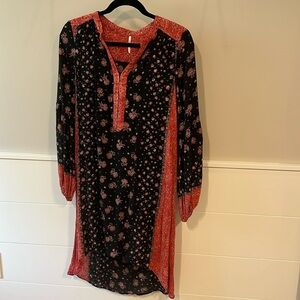 Free People Peacemaker Hi-Lo Sheath Dress Black & coral Sz M